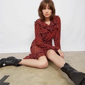 Anine Bing Paloma Silk Dotted Ruffle Mini Dress in Blue/Orange Size S
